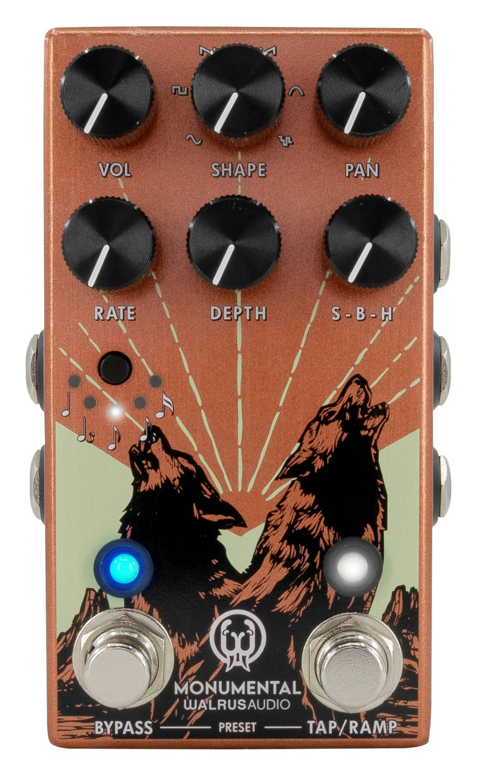 Walrus Audio Monumental Stereo Harmonic Tap Tremolo Pedal in Orange in stock