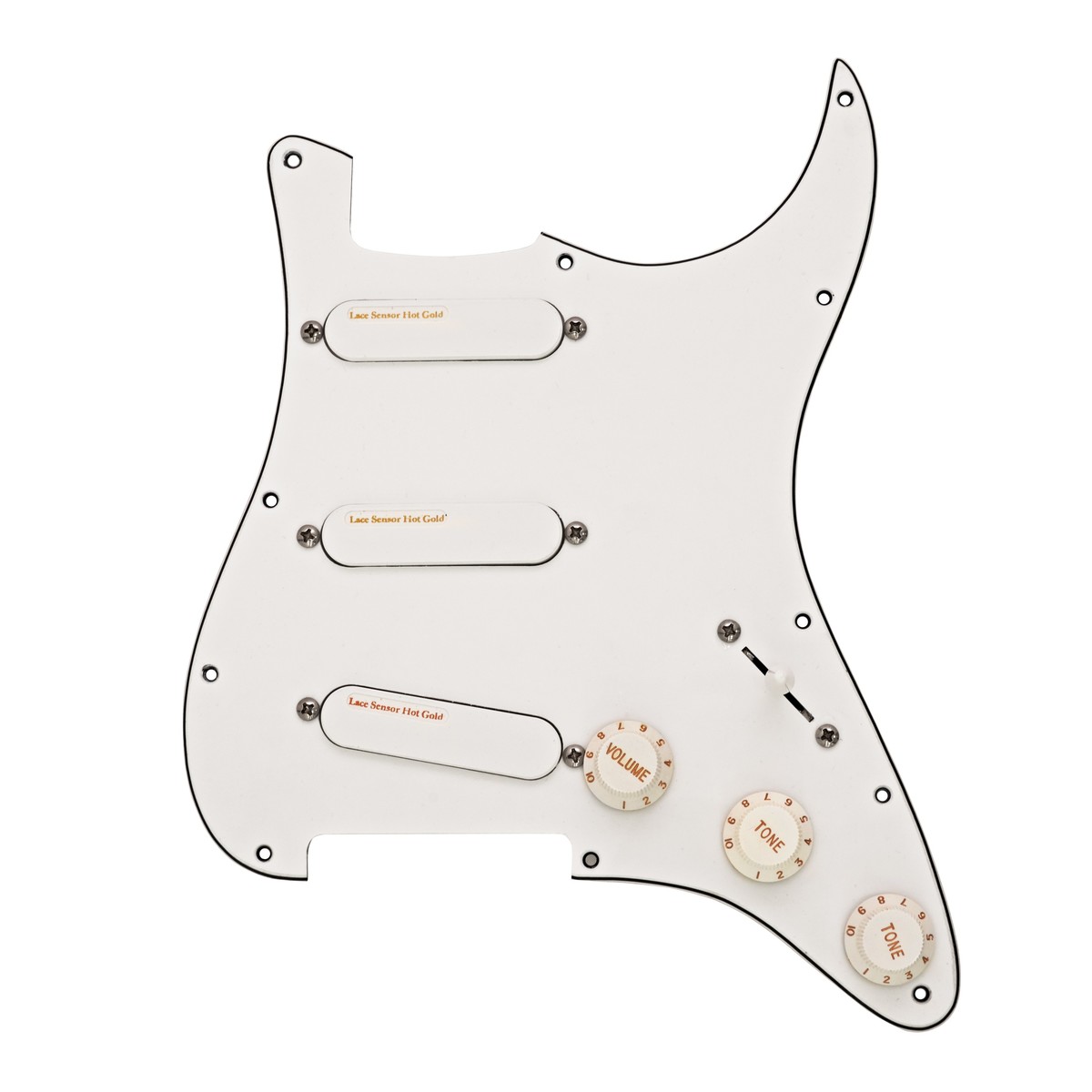 Lace Sensor Hot Gold Loaded Pickguard SSS, White In Stock