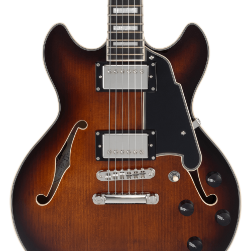 D'Angelico Premier Mini DC Double Cutaway Stopbar Electric Guitar in Brown Burst