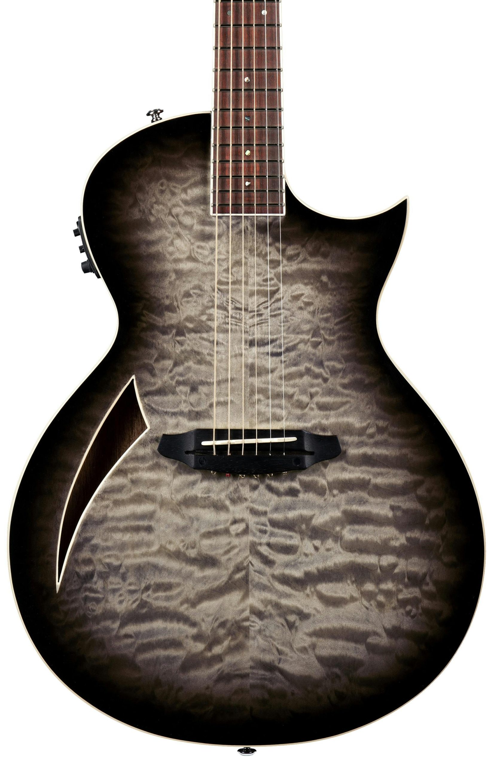 ESP LTD Tl-6 QM Thinline Electric Guitar in Charcoal Burst in stock