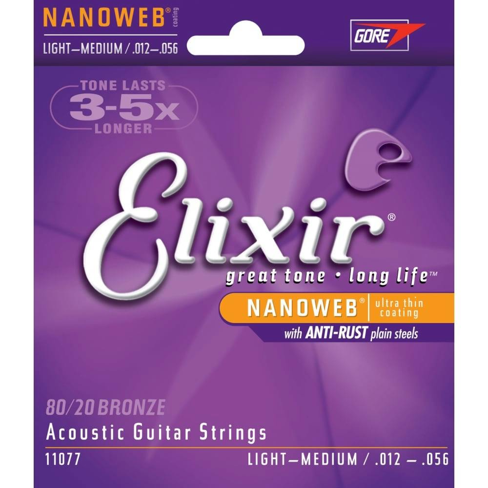 Elixir Acoustic Nanoweb 80/20 Bronze Strings Light/Medium (12-56) in stock