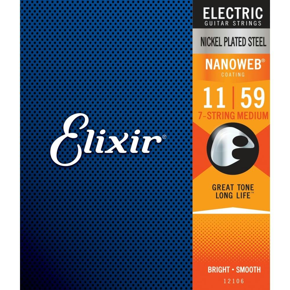 Elixir Nanoweb Nickel 7 String Medium Electric Guitar Strings 11-59 in stock
