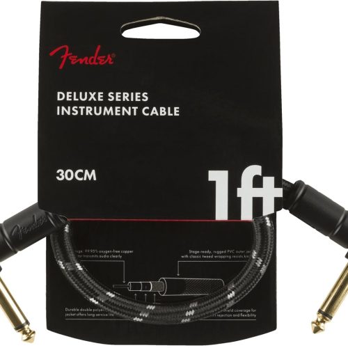Fender Deluxe Series Instrument Cable Angle/Angle 1' in Black Tweed in stock