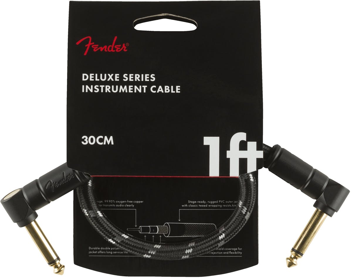 Fender Deluxe Series Instrument Cable Angle/Angle 1' in Black Tweed in stock