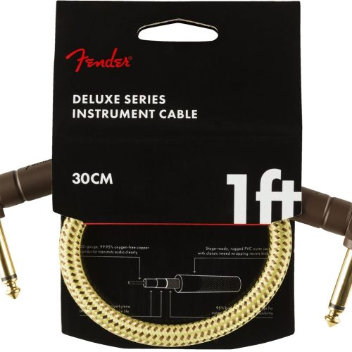 Fender Deluxe Series Instrument Cable Angle/Angle 1' in Tweed in stock