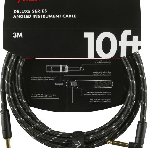 Fender Deluxe Series Instrument Cable Straight/Angle 10' in Black Tweed in stock