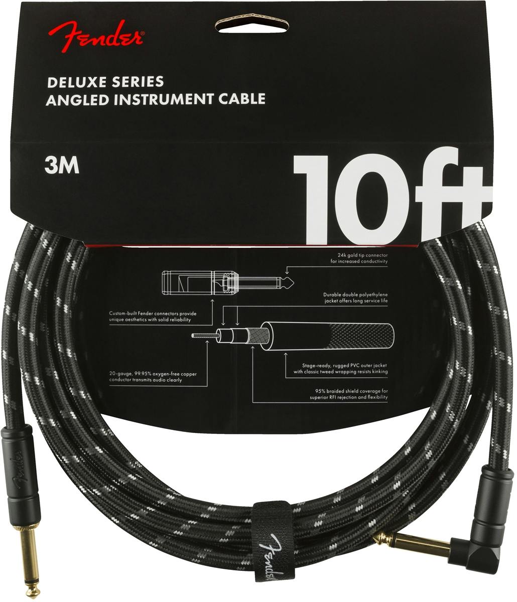 Fender Deluxe Series Instrument Cable Straight/Angle 10' in Black Tweed in stock