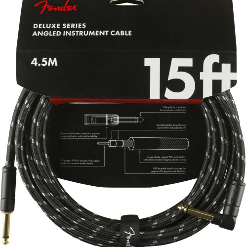 Fender Deluxe Series Instrument Cable Straight/Angle 15' in Black Tweed in stock