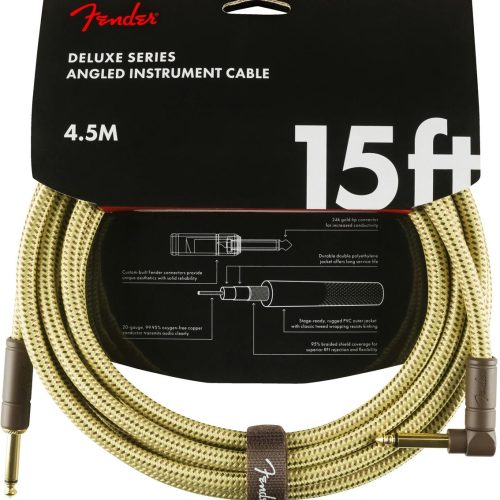 Fender Deluxe Series Instrument Cable Straight/Angle 15' in Tweed in stock