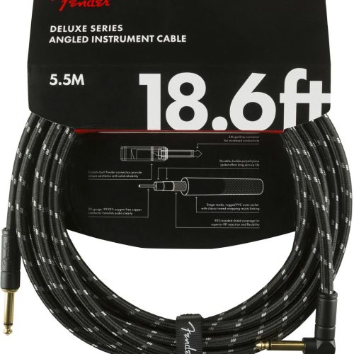 Fender Deluxe Series Instrument Cable Straight/Angle 18.6' in Black Tweed in stock