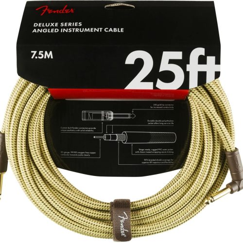 Fender Deluxe Series Instrument Cable Straight/Angle 25' in Tweed in stock