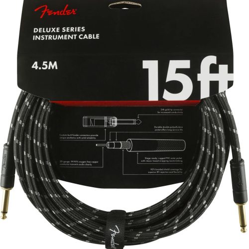 Fender Deluxe Series Instrument Cable Straight/Straight 15' in Black Tweed in stock