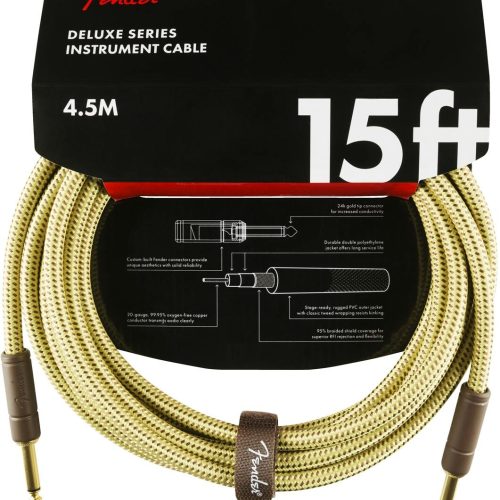 Fender Deluxe Series Instrument Cable Straight/Straight 15' in Tweed in stock