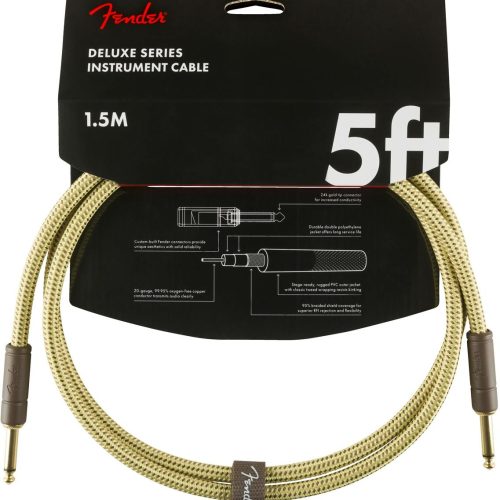 Fender Deluxe Series Instrument Cable Straight/Straight 5' in Tweed in stock