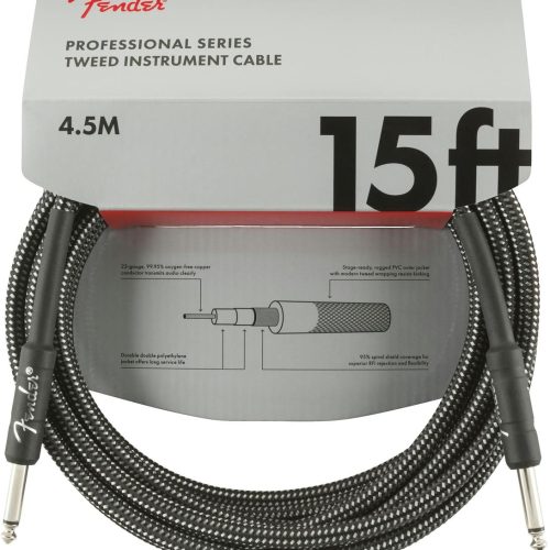 Fender Professional Series Instrument Cable 15' in Gray Tweed in stock