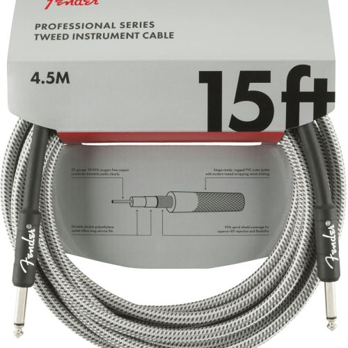 Fender Professional Series Instrument Cable 15' in White Tweed in stock