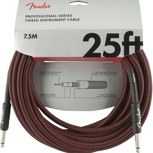 Fender Professional Series Instrument Cable 25' in Red Tweed in stock