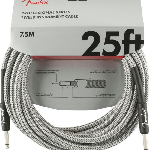 Fender Professional Series Instrument Cable 25' in White Tweed in stock