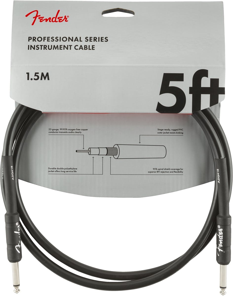 Fender Professional Series Instrument Cable Straight/Straight 5' in Black in stock