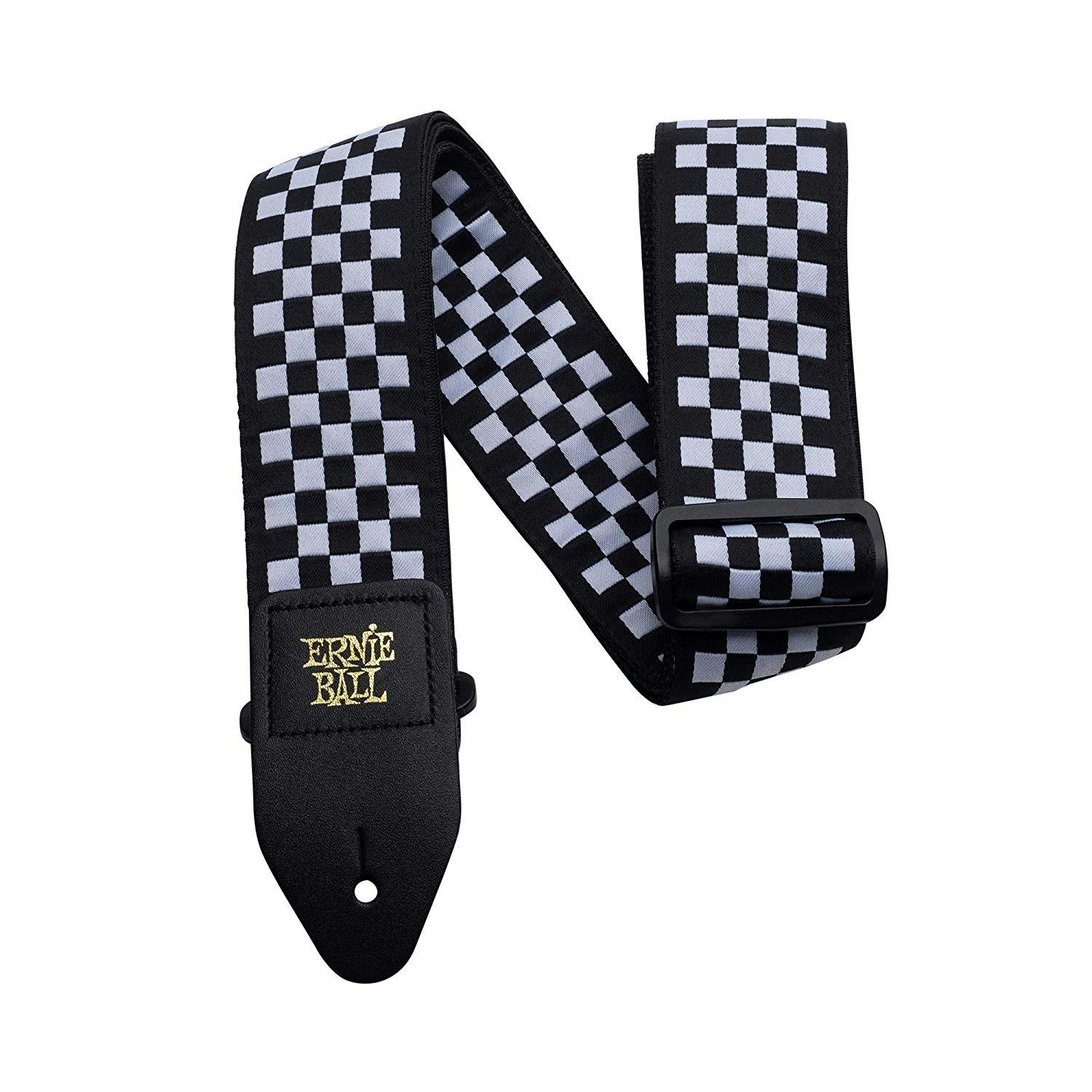 Ernie Ball Black and White Checkered Jacquard Guitar Strap in stock