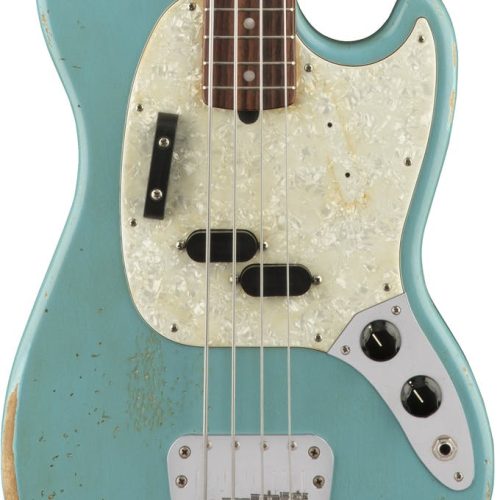 Fender Justin Meldal-Johnsen JMJ Road Worn Mustang Bass in Faded Daphne Blue in stock