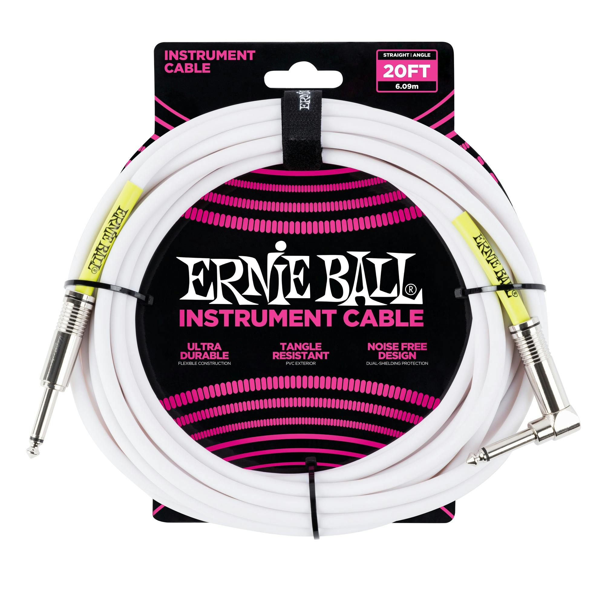 Ernie Ball Ultraflex 20ft Straight/Angle Instrument Cable in White in stock