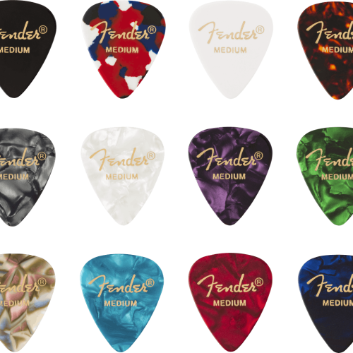 Fender 351 Shape Celluloid 12 Pick Medley Medium in stock