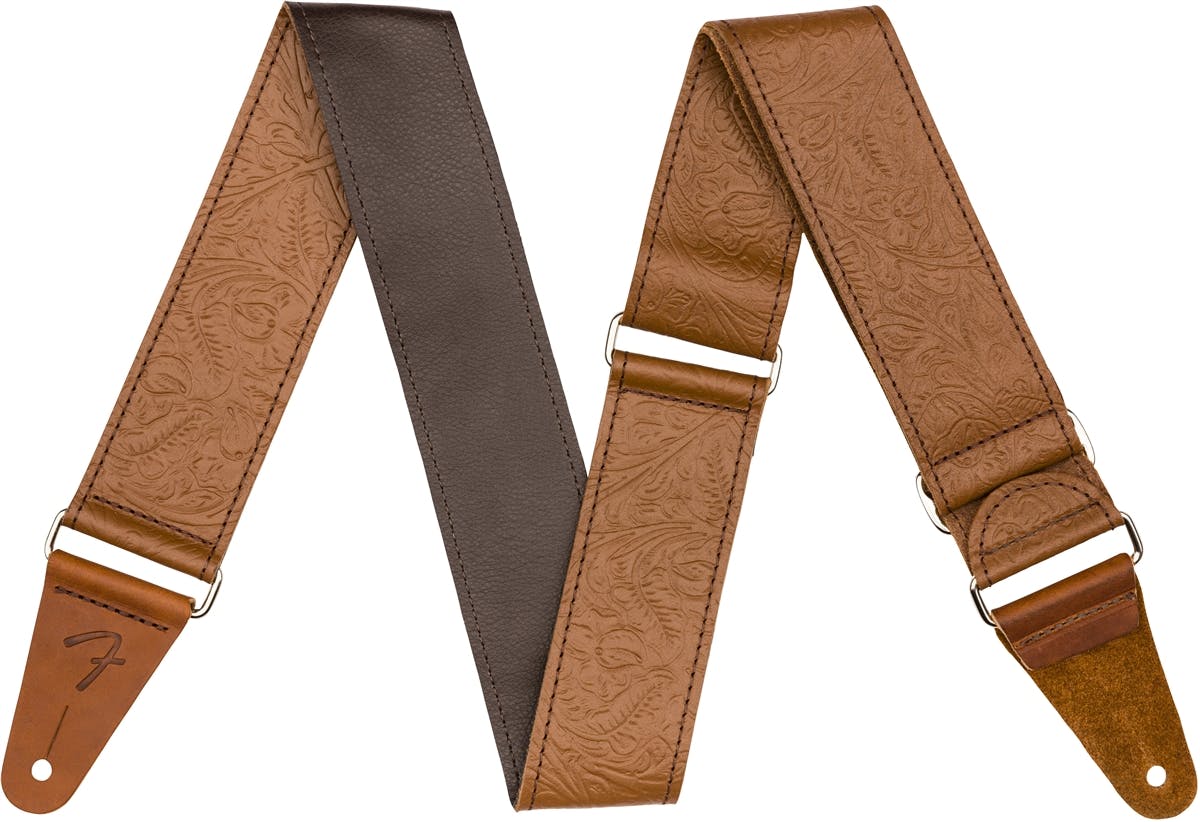 Fender Tooled Leather Guitar Strap, 2 inch, Brown in stock - Image 1