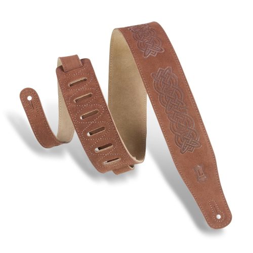 Levy's Suede Leather Celtic Knot Emboss Guitar Strap - Brown in stock