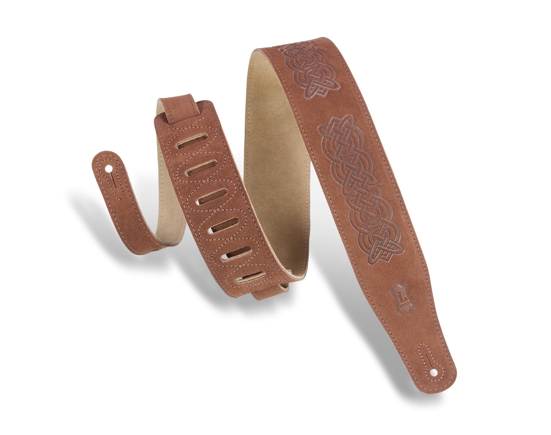Levy's Suede Leather Celtic Knot Emboss Guitar Strap - Brown in stock