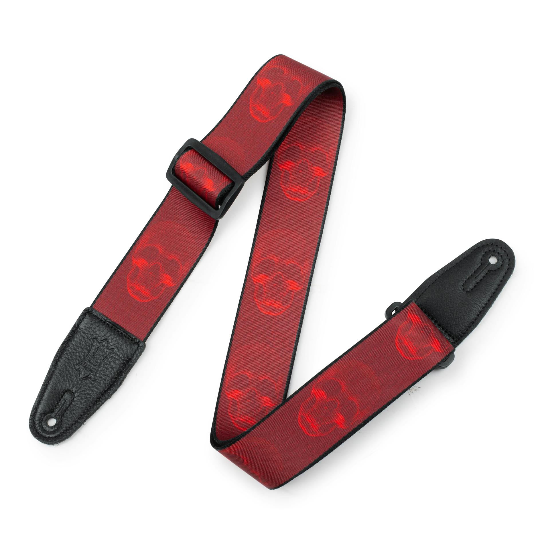 Levy Prints Polyester Guitar Strap in Dark Red & Red Skull in stock