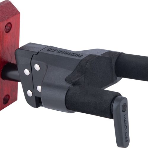 Hercules Guitar Hanger with Burgundy Red Wood Block Wall Mount in stock
