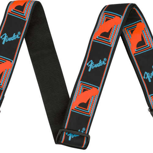 Fender Neon Monogrammed Strap in Blue and Orange in stock