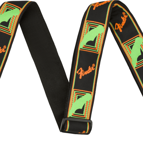 Fender Neon Monogrammed Strap in Green and Orange in stock