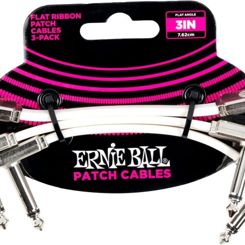 Ernie Ball 3 Inch Flat Ribbon Patch Cable 3-Pack in White in stock