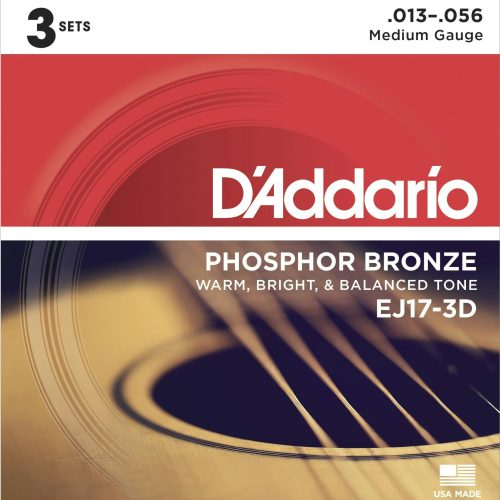 D'Addario EJ17 3 Pack Phosphor Bronze Medium Set Acoustic Guita in stock