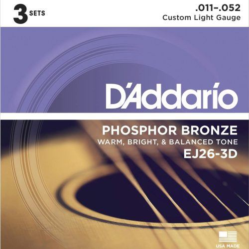 D'Addario EJ26 3 Pack Phosphor Bronze 11-52 Custom Light Set in stock