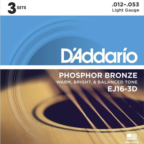 D'Addario EJ16 Phosphor Bronze 12-53 Light Set of 3 in stock