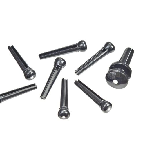 D'Addario 7 x Bridge Pins + 1 x End Pin - Plastic Black with Ivory Dot in stock