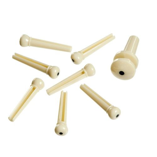 D'Addario 7 x Bridge Pins + 1 x End Pin - Plastic White with Black Dot in stock