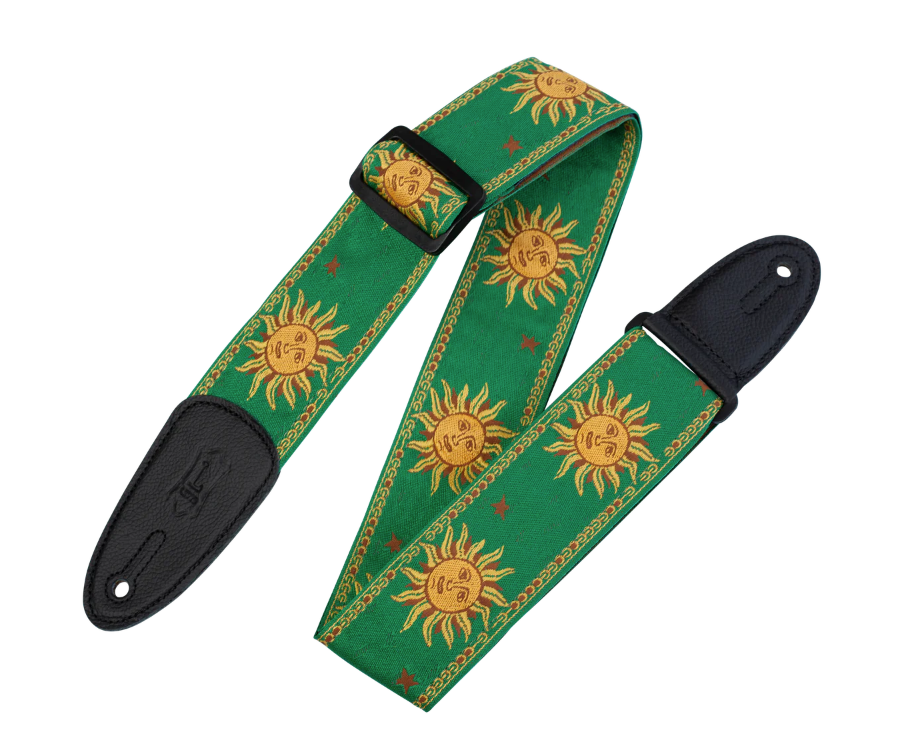 Levys Sun Motif Weave w Leather Backing - Yellow on Green in stock