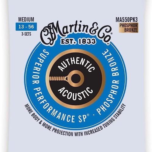 Martin Authentic Acoustic Superior Performance Phosphor Bronze Strings Medium 13 - 56: 3 Pack in stock
