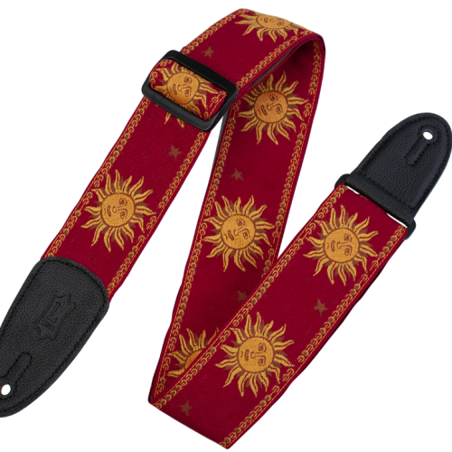 Levys Sun Motif Weave with Leather Backing - Yellow on Red in stock