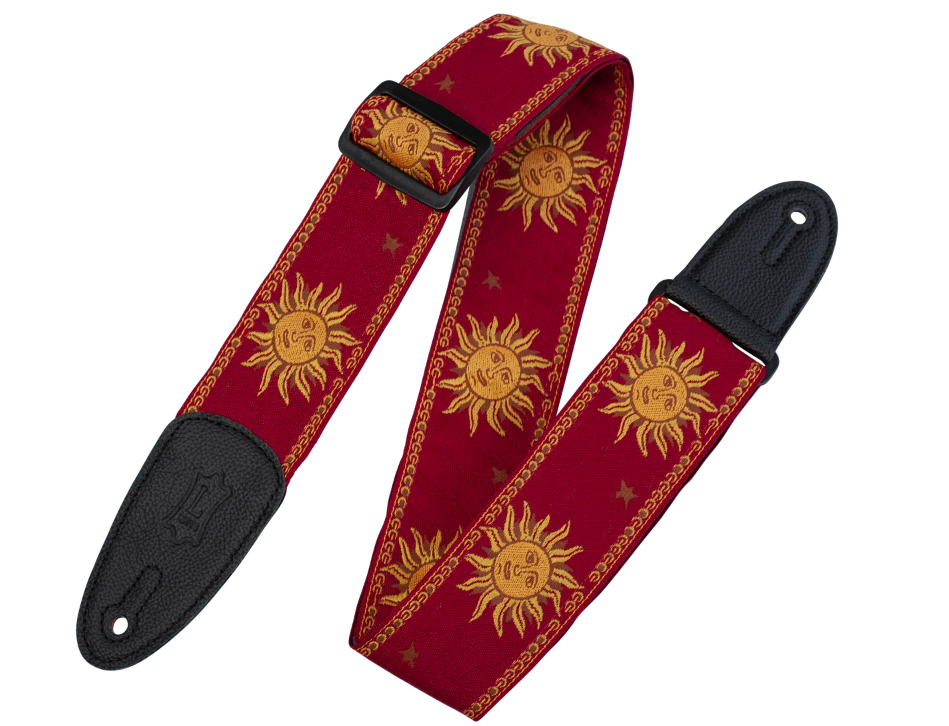Levys Sun Motif Weave with Leather Backing - Yellow on Red in stock