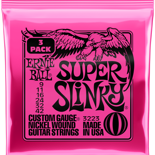 Ernie Ball Super Slinky Guitar Strings Pack of 3 in stock