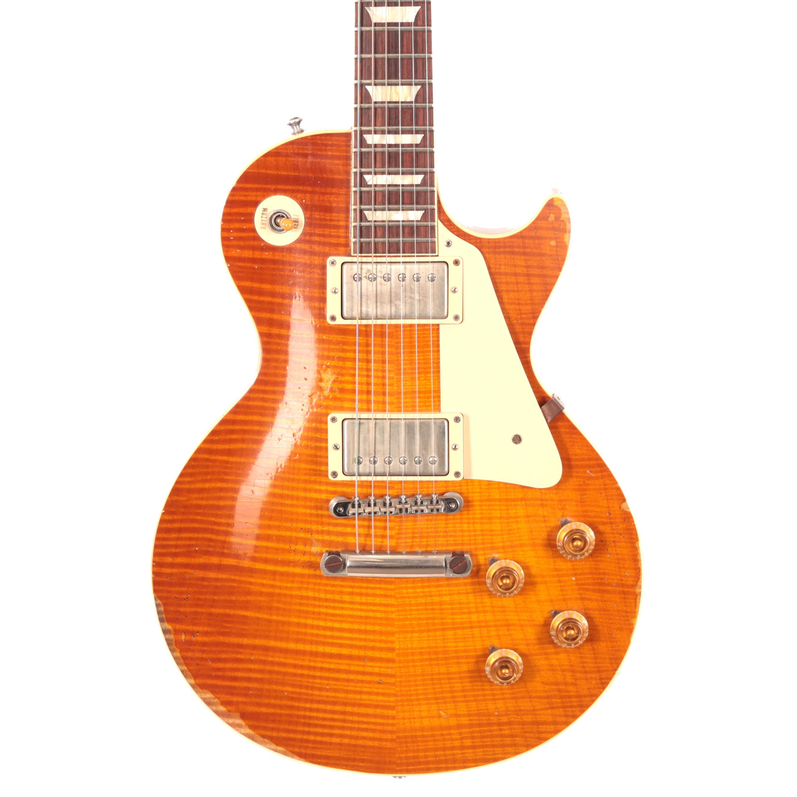 Second Hand Gibson Custom Shop 2013 Ultra Heavy Aged Les Paul 1959 Reissue in Honey Burst 850 in stock