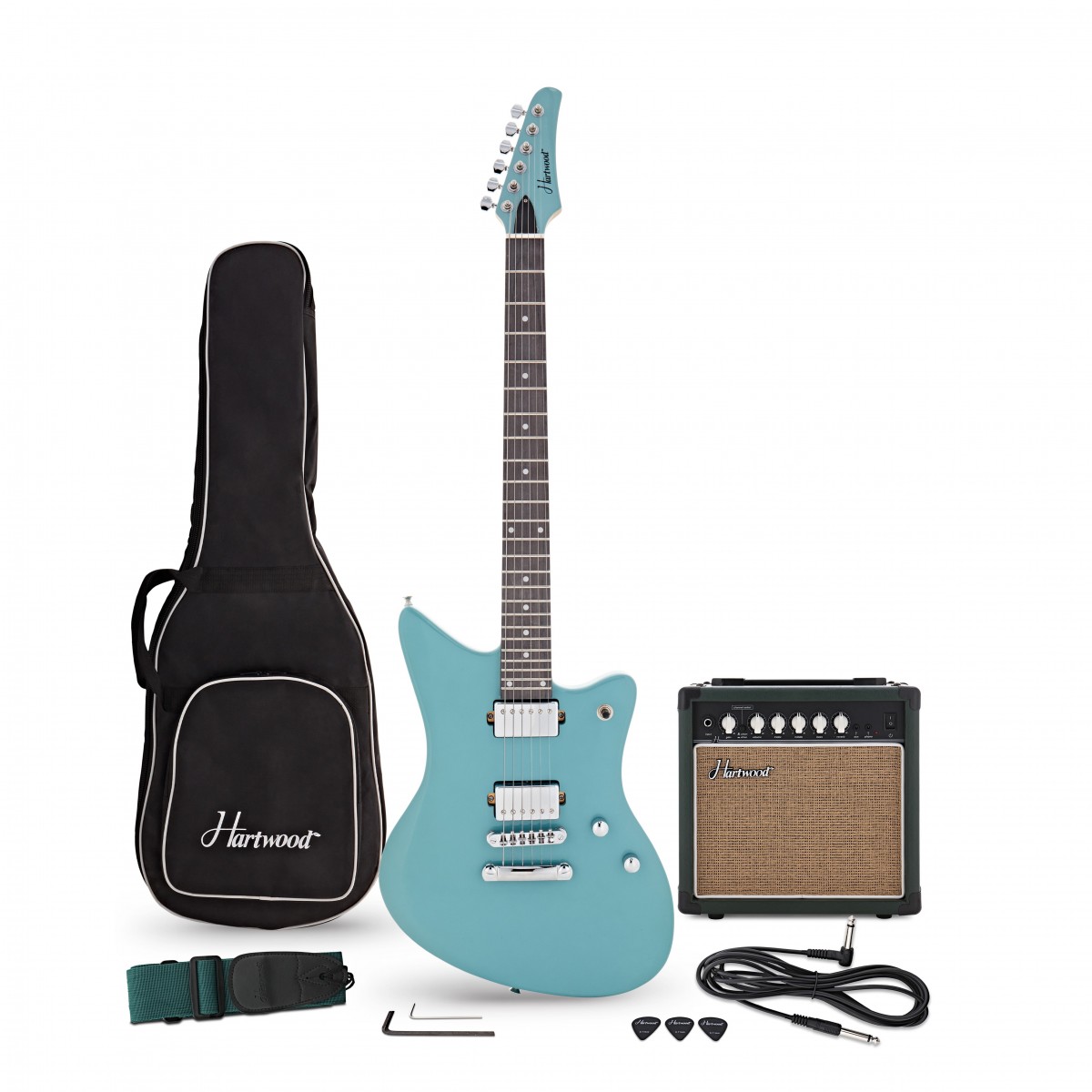 Hartwood Charger Origin Guitar Pack, Lagoon Blue In Stock