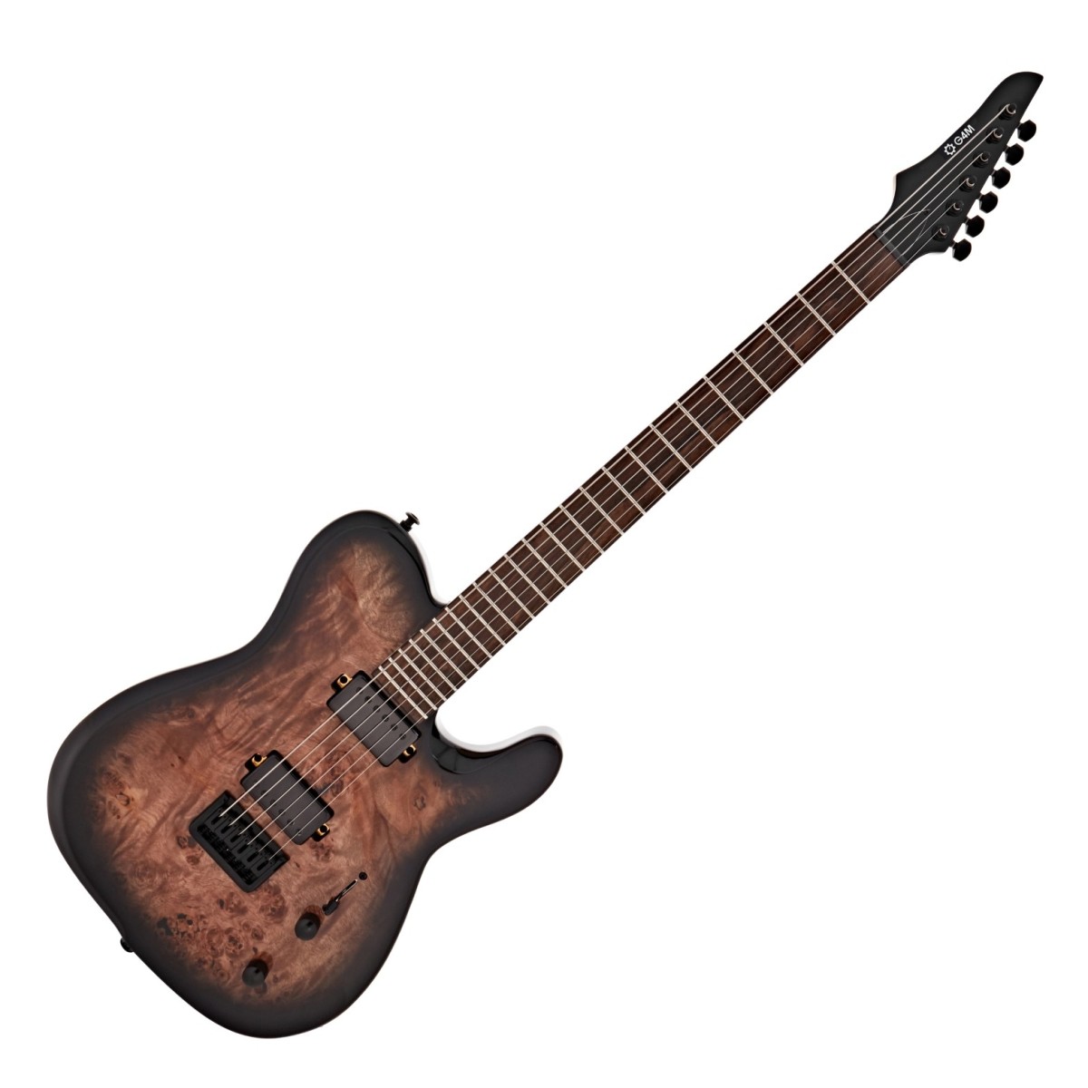 G4M 734 Pro Baritone Electric Guitar, Black Burl Burst In Stock
