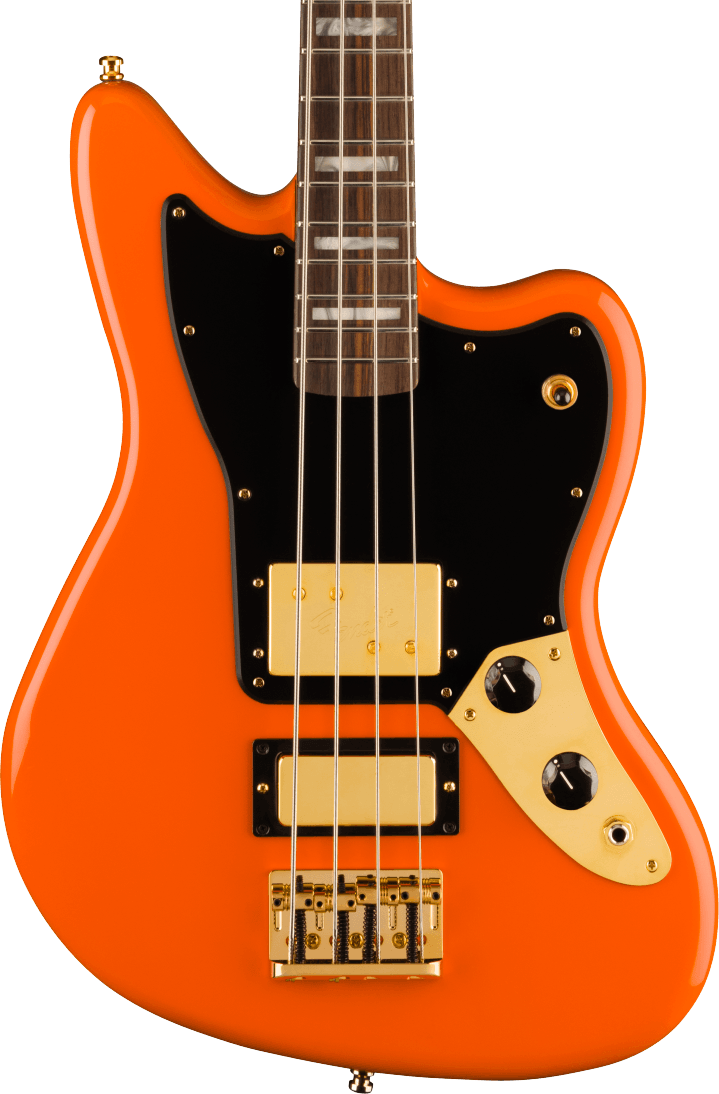 Fender Limited Edition Mike Kerr Jaguar Bass Guitar in Tiger's Blood Orange in stock