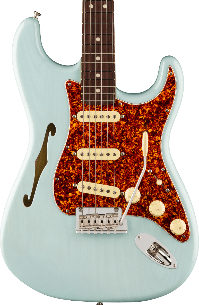 Fender FSR American Professional II Stratocaster Thinline in Transparent Daphne Blue in stock